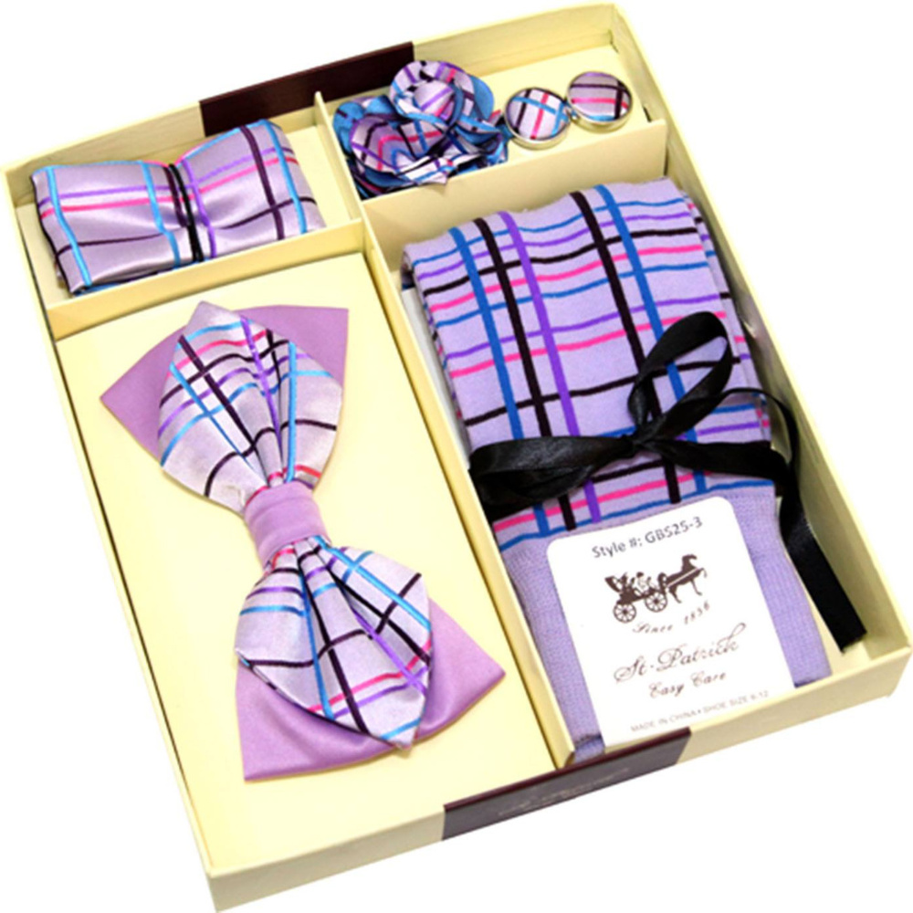 Lavender Bow Tie Sock Flower Hanky Cuff Link Set
